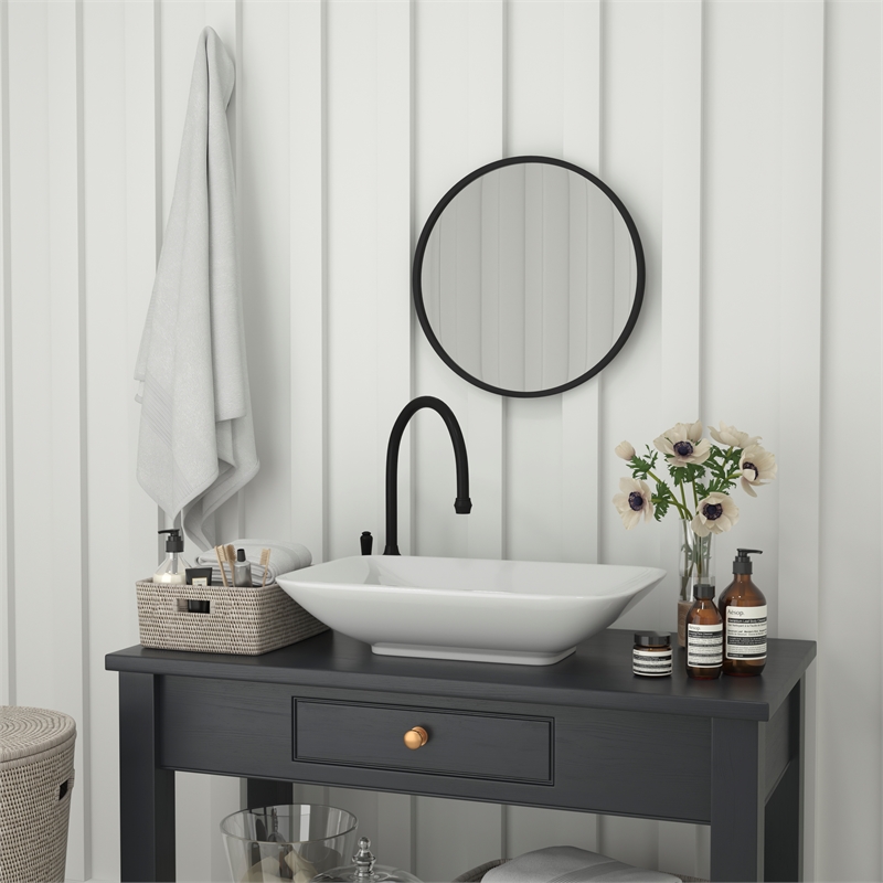 Wall Mount 20 Inch Shatterproof Round Accent Wall Mirror with Black Metal Frame