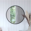 Wall Mount 24 Inch Shatterproof Round Accent Wall Mirror with Black Metal Frame
