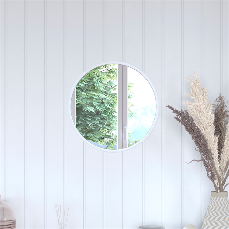 Wall Mount 16 Inch Shatterproof Round Accent Wall Mirror with Silver Metal Frame