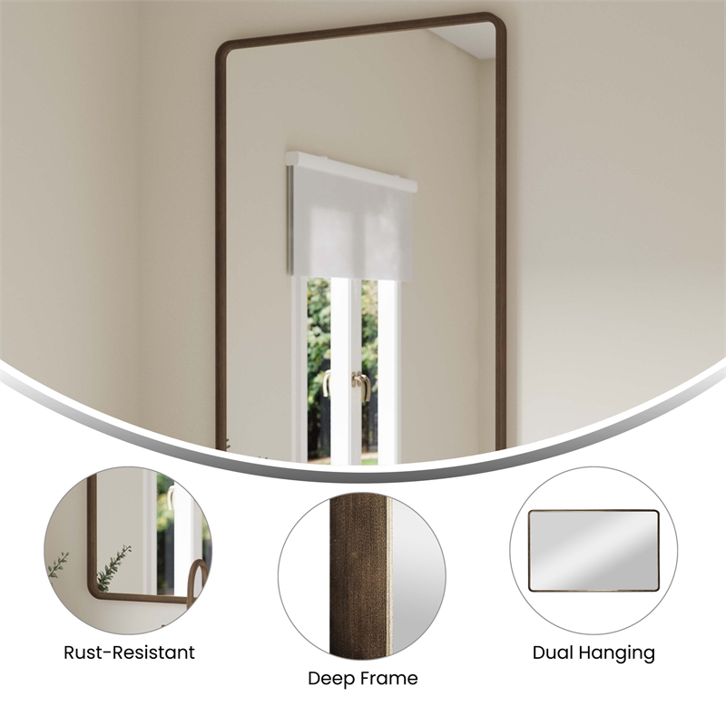 Large Rectangular Accent Mirror with 2 Inch Deep Iron Frame in Brnze - 48
