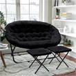 Double Folding Faux Fur Saucer Chair with 2 Ottomans - Black/Black