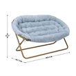 Double Folding Faux Fur Saucer Chair with 2 Ottomans - Dusty Aqua/Soft Gold
