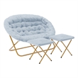 Double Folding Faux Fur Saucer Chair with 2 Ottomans - Dusty Aqua/Soft Gold