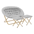 Double Folding Faux Fur Saucer Chair with 2 Ottomans - Gray/Soft Gold