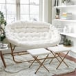 Double Folding Faux Shearling Saucer Chair with 2 Ottomans - Ivory/Soft Gold