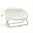 Double Folding Faux Shearling Saucer Chair with 2 Ottomans - Ivory/Soft Gold