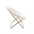 Double Folding Faux Shearling Saucer Chair with 2 Ottomans - Ivory/Soft Gold