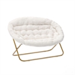 Double Folding Faux Shearling Saucer Chair with 2 Ottomans - Ivory/Soft Gold