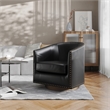 Classic Club Style Chair with 360 Swivel Base and Nail Trim - Black LeatherSoft