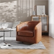 Traditional Club Style Chair with 360 Swivel Metal Base in Brown LeatherSoft