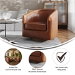 Traditional Club Style Chair with 360 Swivel Metal Base in Brown LeatherSoft