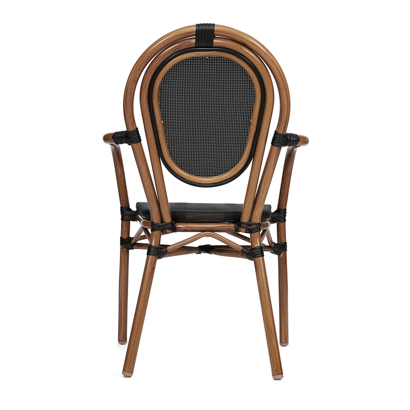 All-Weather Commercial Paris Chair with Arms and Natural Metal Frame-Black