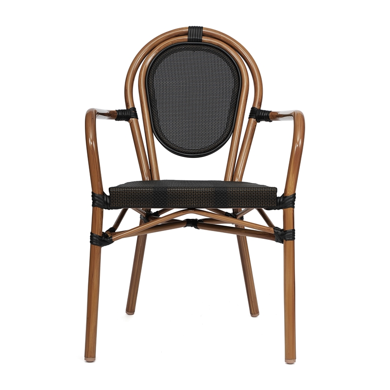 All-Weather Commercial Paris Chair with Arms and Natural Metal Frame-Black