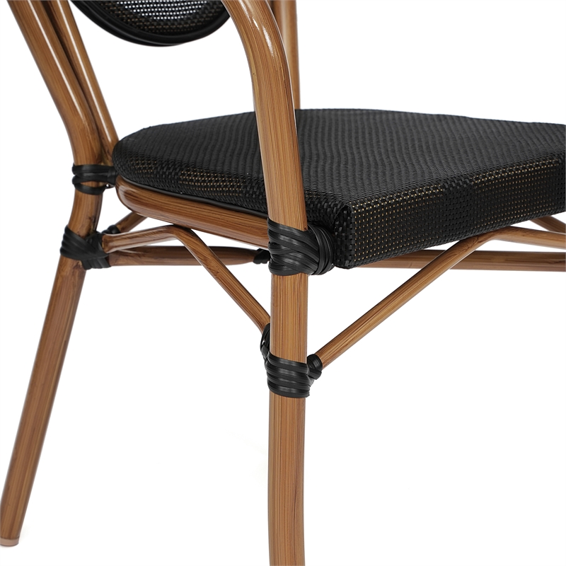 All-Weather Commercial Paris Chair with Arms and Natural Metal Frame-Black
