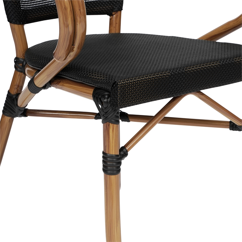 All-Weather Commercial Paris Chair with Arms and Natural Metal Frame-Black