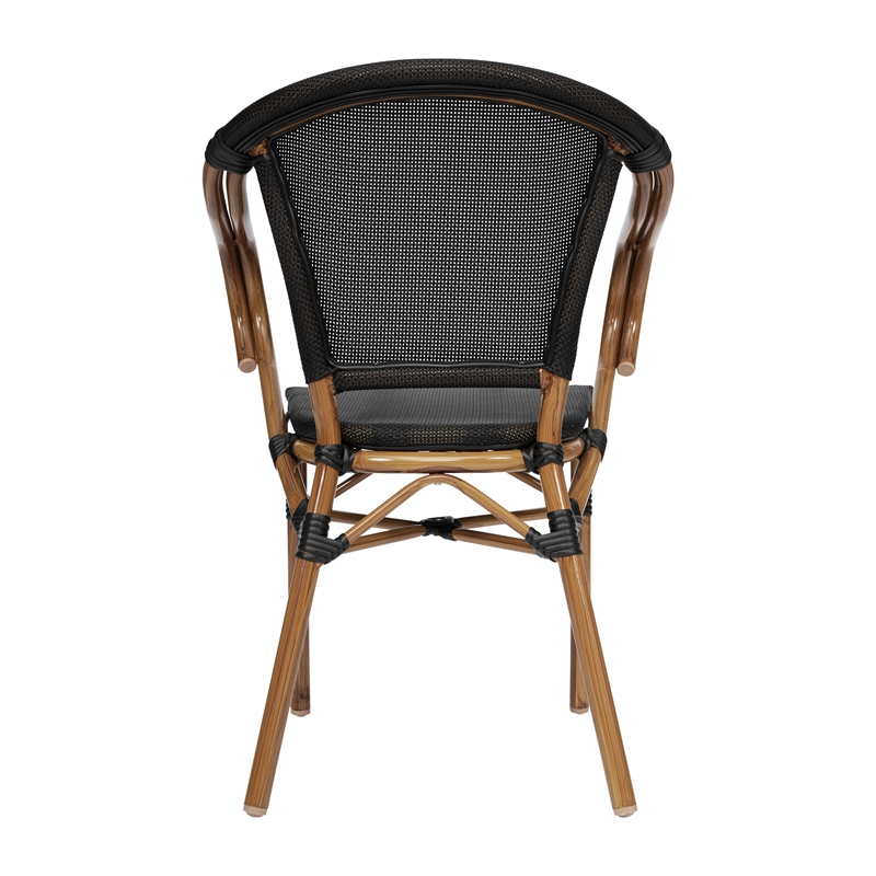 All-Weather Commercial Paris Chair with Arms and Natural Metal Frame-Black