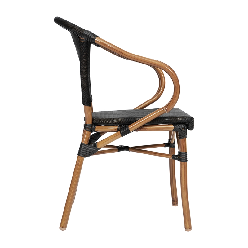All-Weather Commercial Paris Chair with Arms and Natural Metal Frame-Black