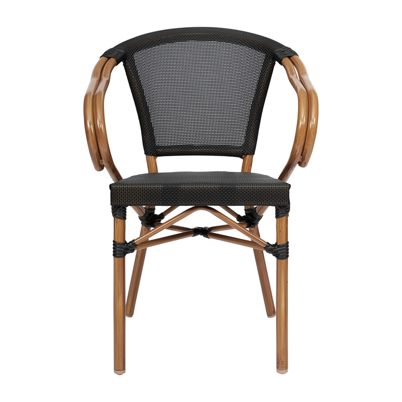 All-Weather Commercial Paris Chair with Arms and Natural Metal Frame-Black