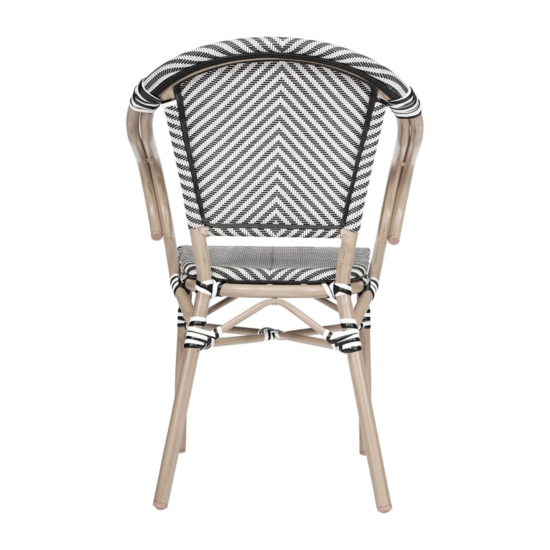All-Weather Commercial Paris Chair w/ Arms & LT Natural Metal Frame-Black/White