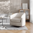 Traditional Club Style Accent Chair with 360 Swivel Metal Base in Cream Fabric