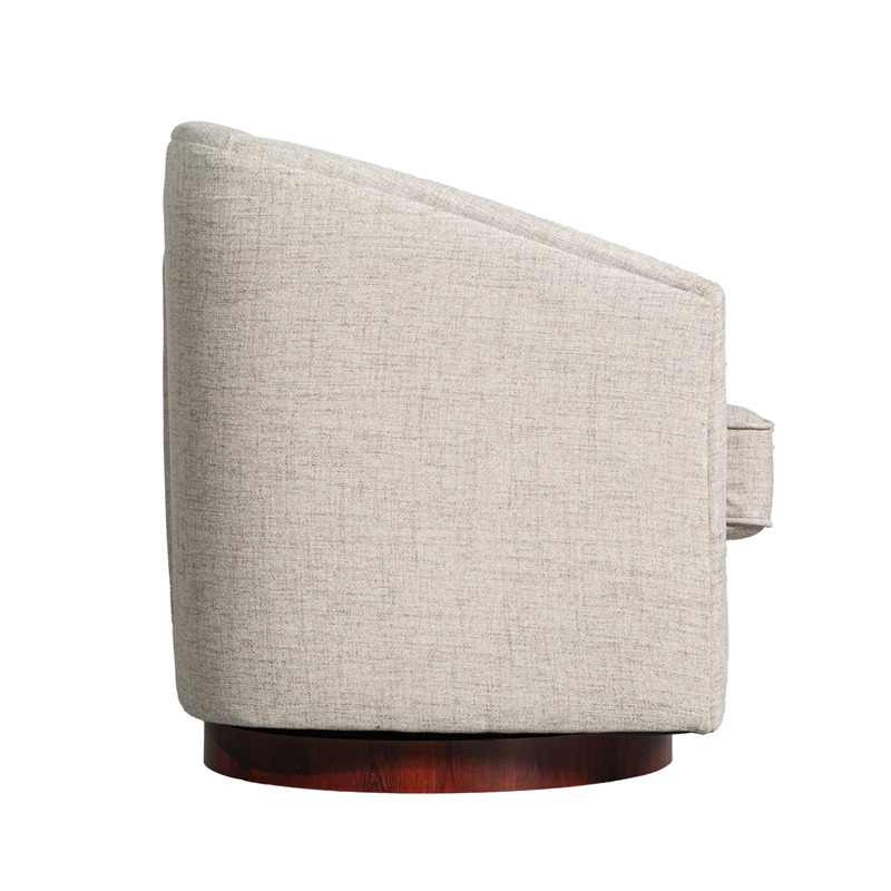 Traditional Club Style Accent Chair with 360 Swivel Metal Base in Cream Fabric