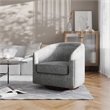 Traditional Club Style Accent Chair with 360 Swivel Metal Base in Gray Fabric