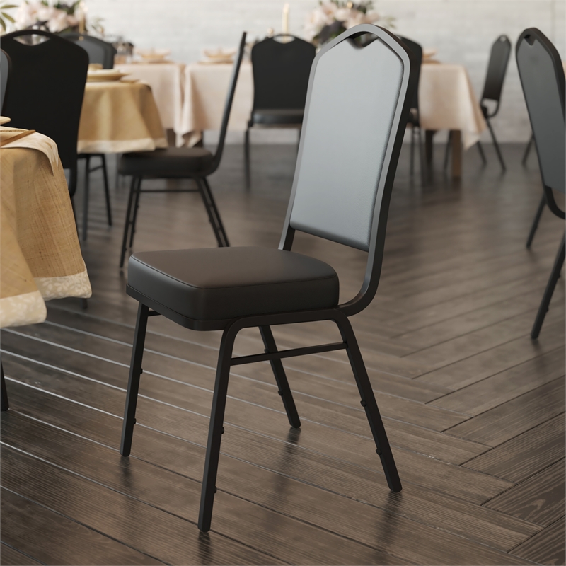Crown Back Stacking Banquet Chair in Black Vinyl - Black Frame