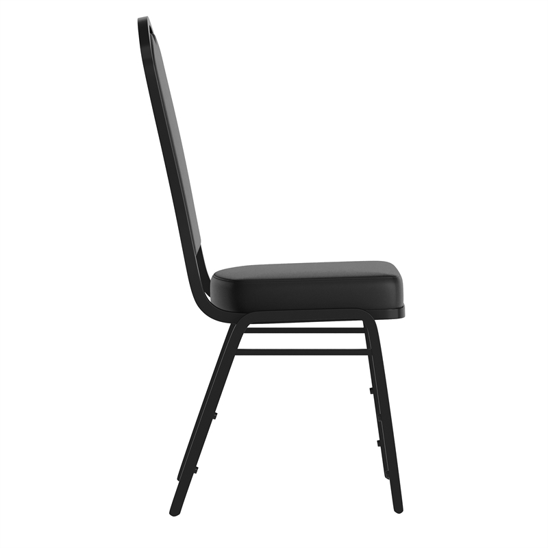 Crown Back Stacking Banquet Chair in Black Vinyl - Black Frame