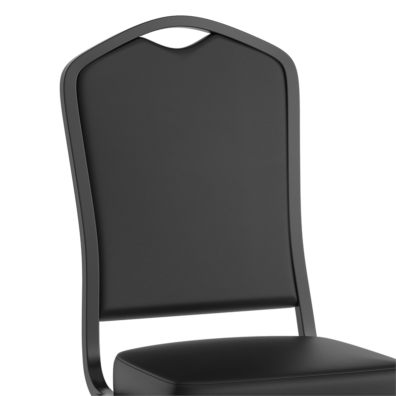 Crown Back Stacking Banquet Chair in Black Vinyl - Black Frame