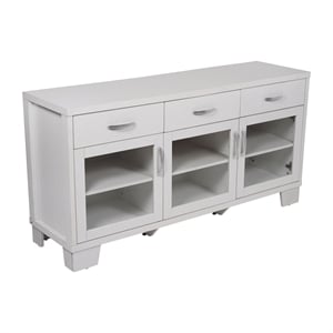 59&quot Engineered Wood Buffet Sideboard Storage Cabinet w/ 3 Drawers Doors in Wht