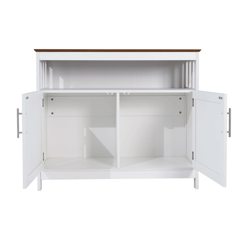 Classic Sideboard and Buffet Cabinet with Open and Closed Storage - White/Walnut