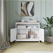 Classic Sideboard and Buffet Cabinet with Open and Closed Storage - White/Walnut