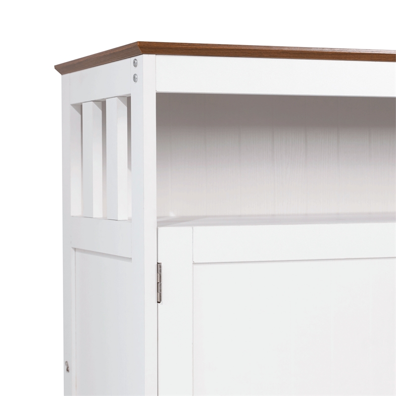 Classic Sideboard and Buffet Cabinet with Open and Closed Storage - White/Walnut