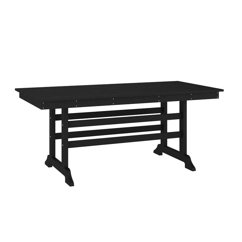Commercial All Weather Adirondack Table and 6 Chairs with Cupholders in Black