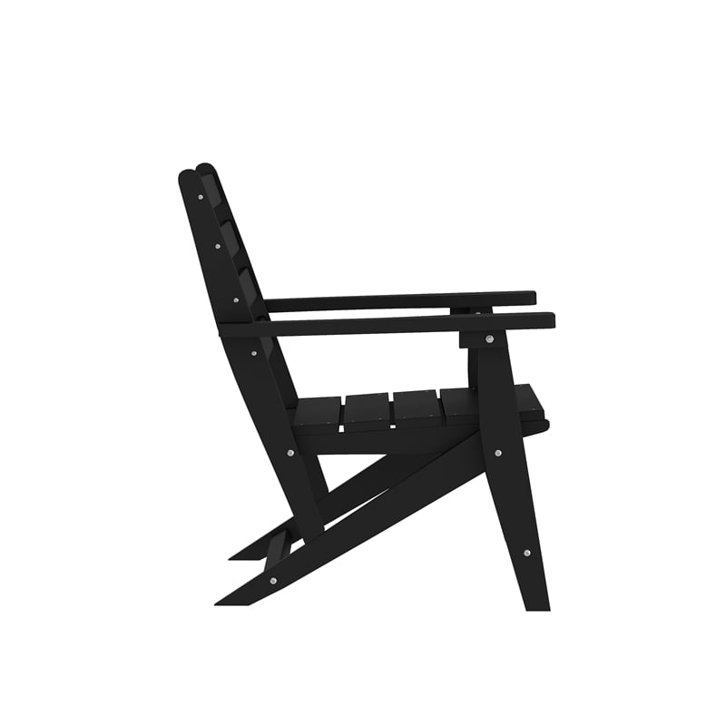 Commercial All Weather Adirondack Table and 6 Chairs with Cupholders in Black
