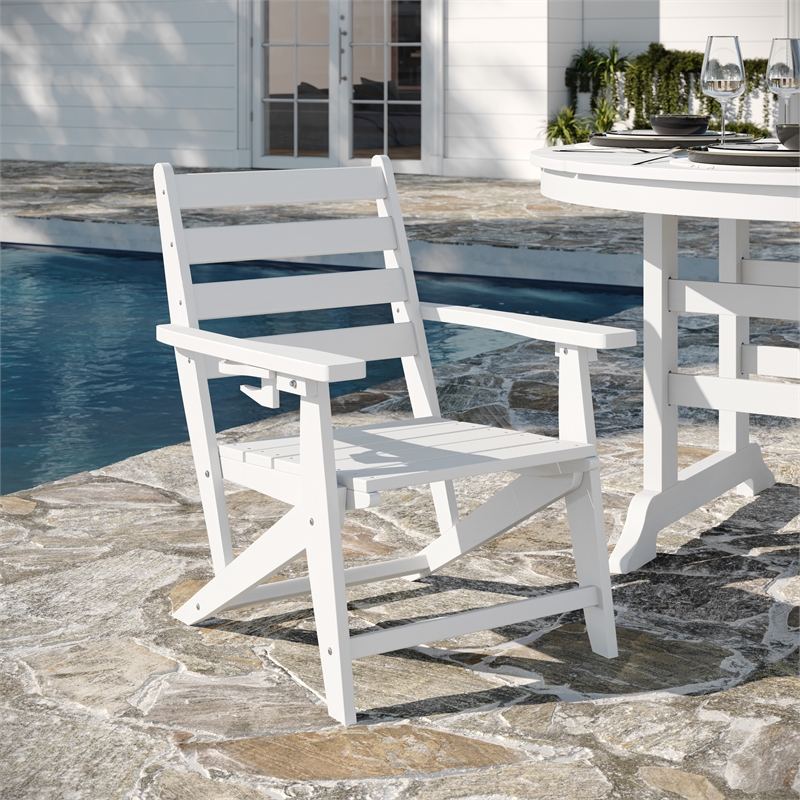 Commercial All Weather Adirondack Table and 4 Chairs with Cupholders in White