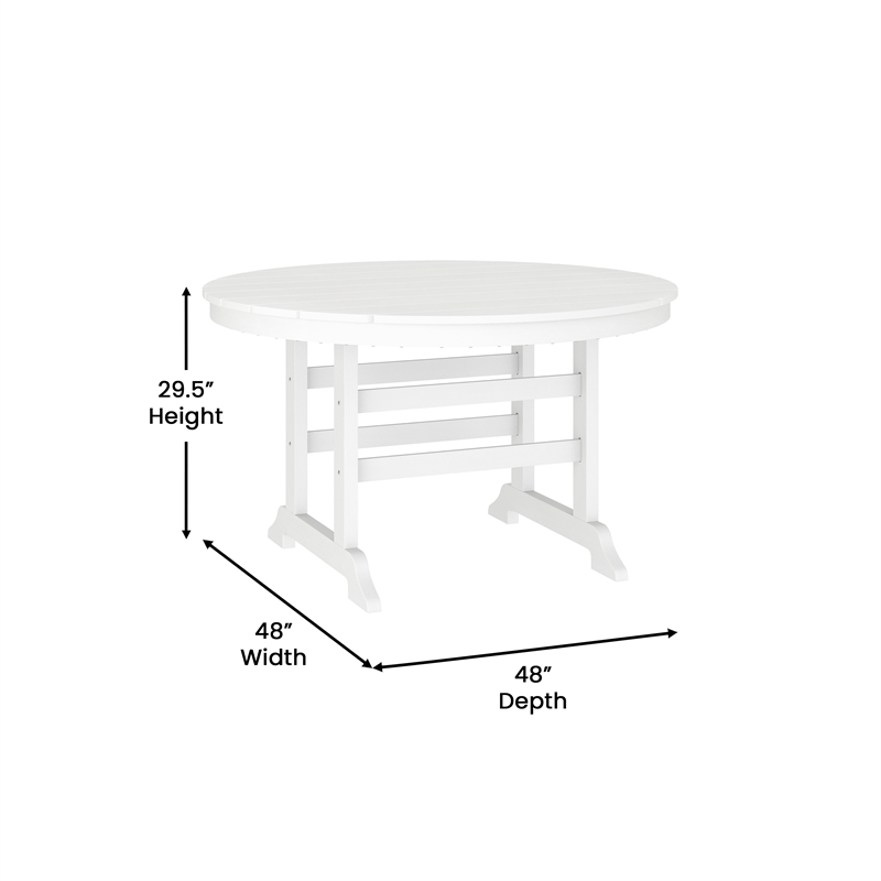 Commercial All Weather Adirondack Table and 4 Chairs with Cupholders in White