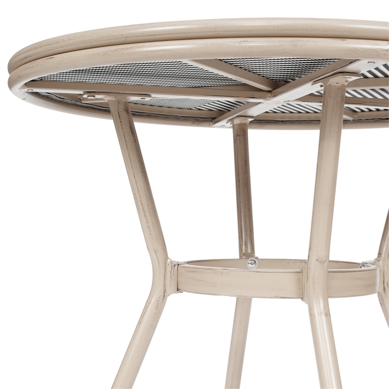 Indoor/Outdoor Commercial Bistro Set with Table and 4 Chairs in Blk/Wht