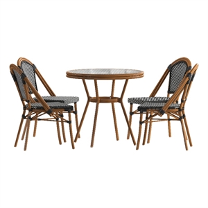 Indoor/Outdoor Commercial Bistro Set with Table and 4 Chairs in Blk/Wht