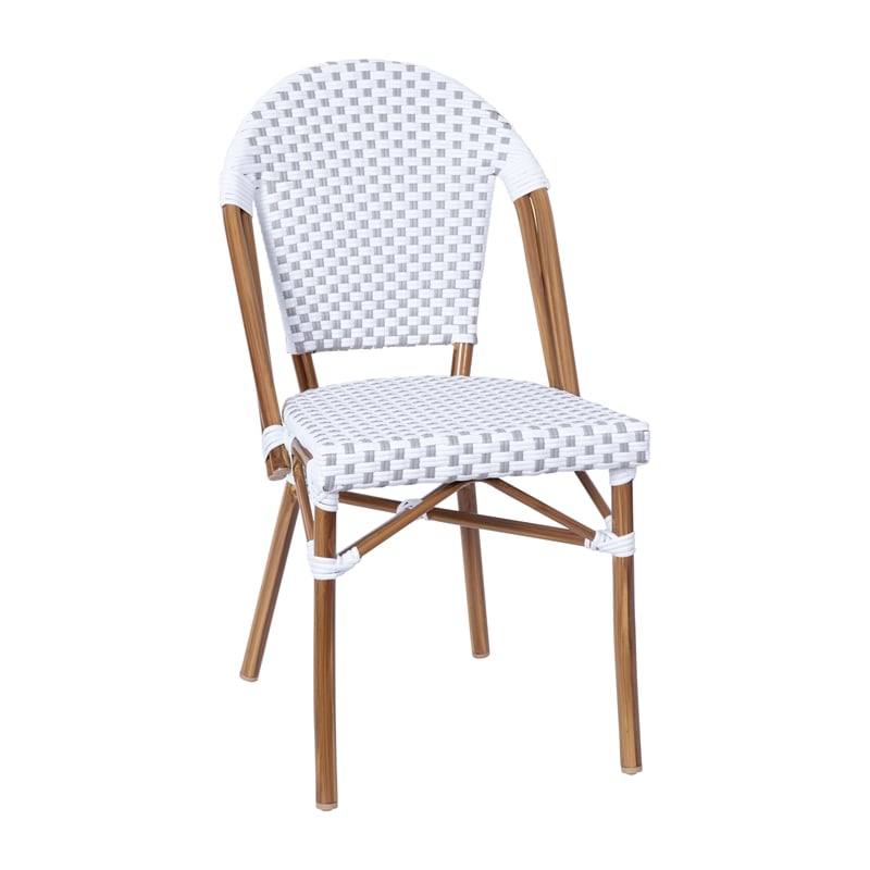 Indoor/Outdoor Commercial Bistro Set with Table and 4 Chairs in Wht/Gray