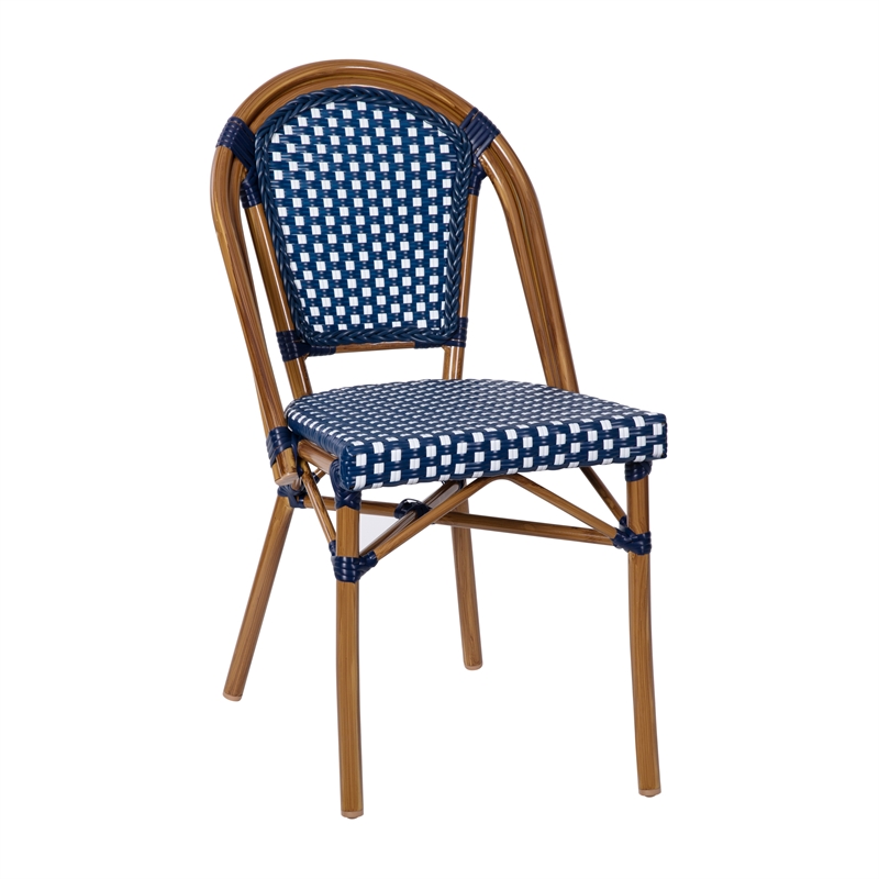 Indoor/Outdoor Commercial Bistro Set with Table and 4 Chairs in Navy/Wht
