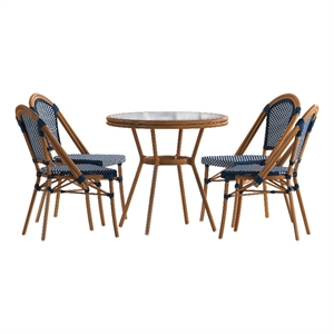 Indoor/Outdoor Commercial Bistro Set with Table and 4 Chairs in Navy/Wht