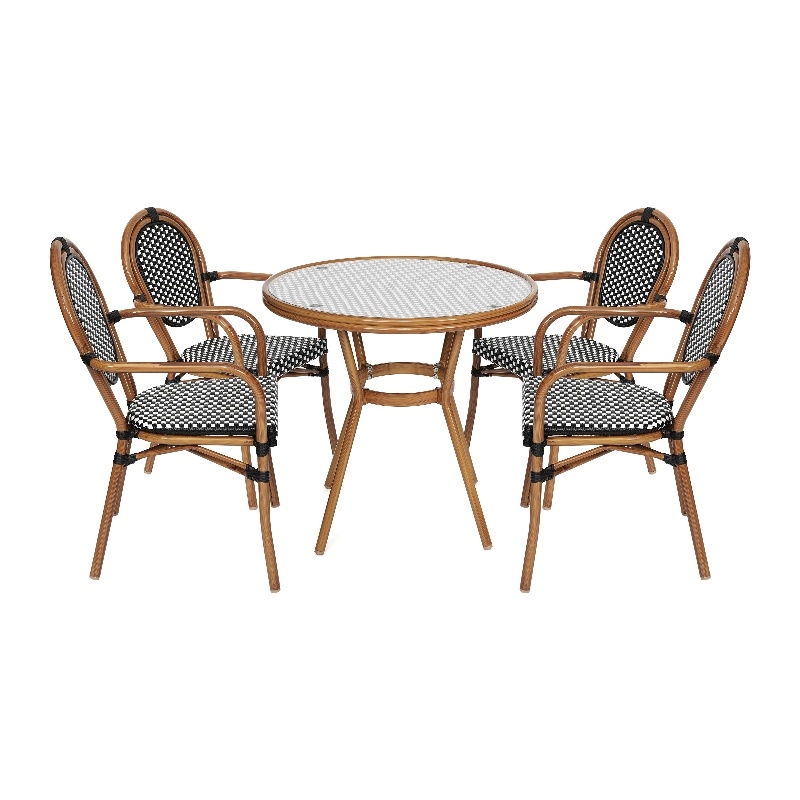 Indoor/Outdoor Commercial Bistro Set with Table and 4 Chairs in Blk/Wht