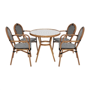 Indoor/Outdoor Commercial Bistro Set with Table and 4 Chairs in Blk/Wht
