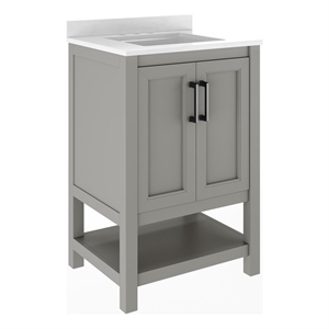 24&quot Bathroom Vanity with Sink Open Storage & Black Hardware in Gray