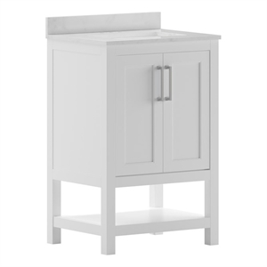 24 Inch Bathroom Vanity with Undermount Sink and Open Storage Shelf in White