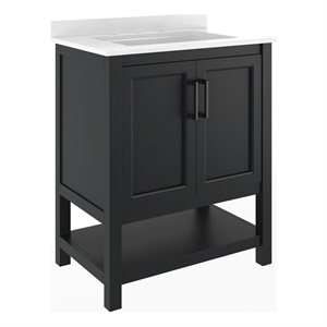 30&quot Bathroom Vanity with Sink Open Storage & Black Hardware in Black