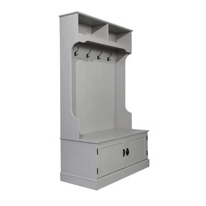 40&quot Wide 4 Hook Hallway Tree with Storage Bench and Upper Cubbies in Gray