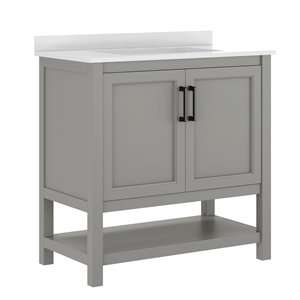 36&quot Bathroom Vanity with Sink Open Storage & Black Hardware in Gray