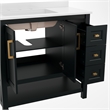 36 Inch Bathroom Vanity with Sink Open Storage and Storage Drawers in Blk/Gold